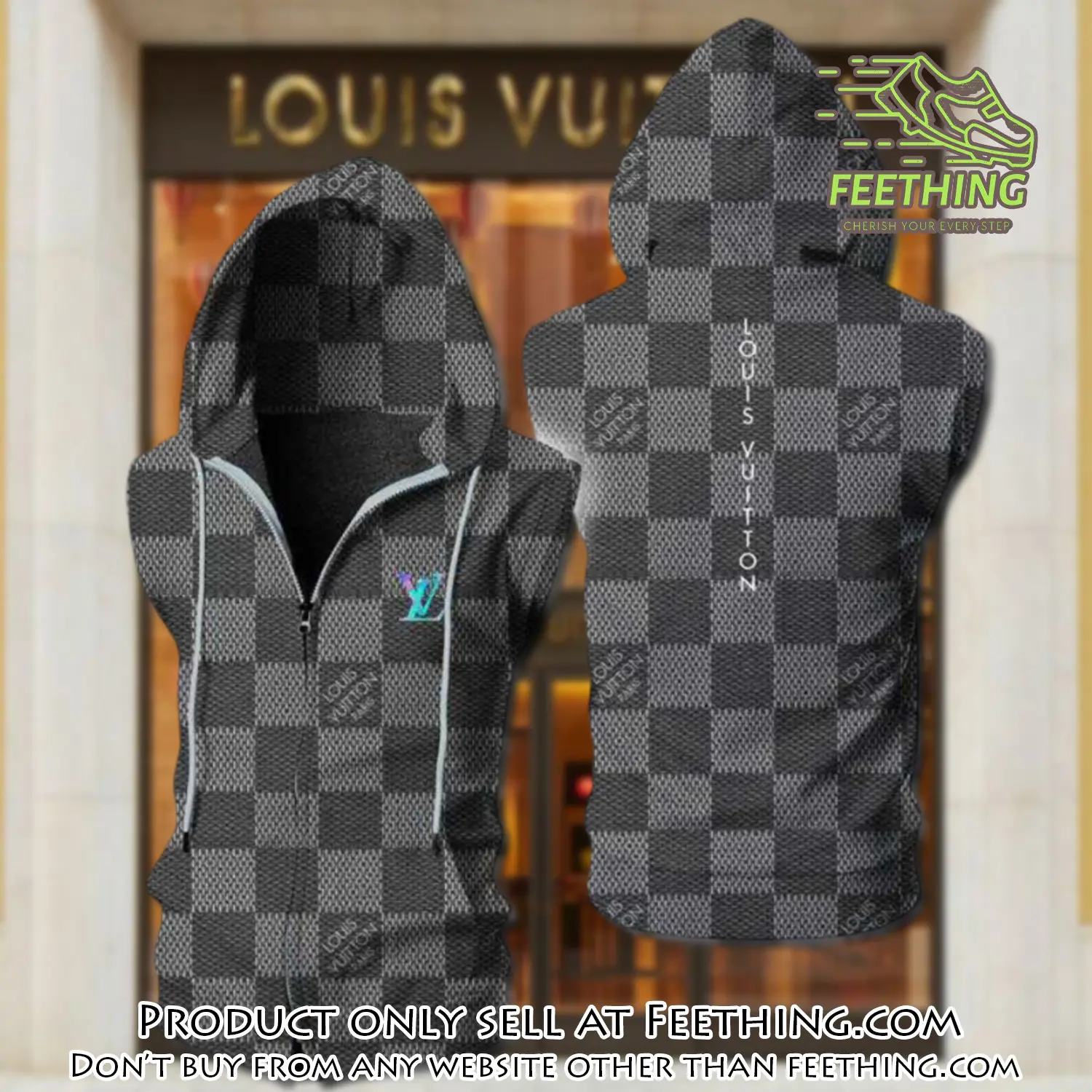 Louis vuitton grey unisex sleeveless zip up hoodie luxury for men women szh013 ft5018442